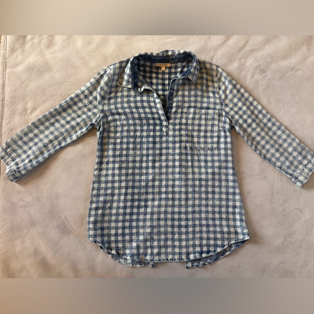Blue & White Gingham Cotton Pullover Shirt | Back Button Detail | Casual XL - Picture 3 of 12